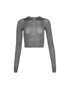 Свитер Slashed Long-Sleeve Cropped Sweater, Washed Indigo Rick owens