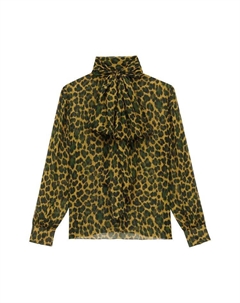 Блуза Lavallière Blouse In Leopard Silk Muslin, Ocre/Vert Saint laurent