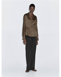 Струящаяся рубашка с деталью на талии, коричневый Massimo dutti