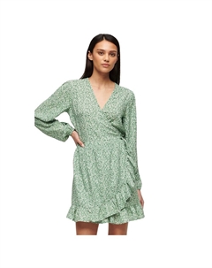 Платье Printed Wrap Long Sleeve Short, зеленый Superdry