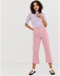 Розовые укороченные джинсы с широкими штанинами Vero moda
