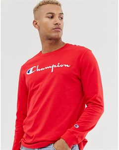Красный лонгслив с крупным логотипом Champion