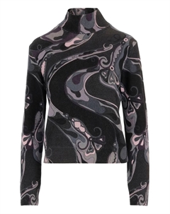 Шерстяной свитер с высоким воротом и принтом "орхидеи", черный Pucci