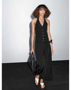 Струящаяся юбка миди с плиссировкой, черный Massimo dutti