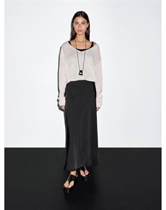 Юбка миди из струящегося атласа, черный Massimo dutti