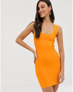 Оранжевое бандажное платье мини с квадратным вырезом The girlcode