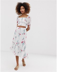 Асимметричная юбка миди от комплекта с цветочным принтом в винтажном стиле Neon rose