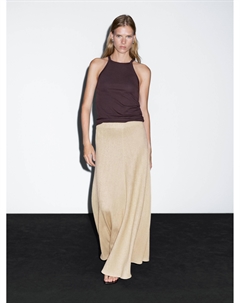 Длинная юбка из хлопковой смеси с узором «елочка», кремовый Massimo dutti