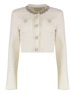 Жакет с отделкой кристаллами и подплечниками, нейтральный Self-portrait