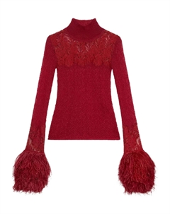 Кружевной топ с перьями, красный Blumarine