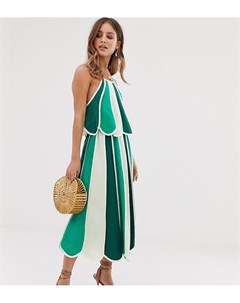 Зеленая юбка миди с контрастной полоской White sand