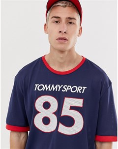 Темно синяя oversize футболка с принтом 85 Tommy sport