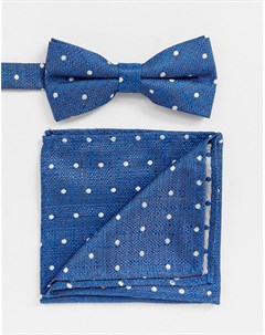 Синий галстук бабочка и платок для пиджака в горошек Twisted tailor