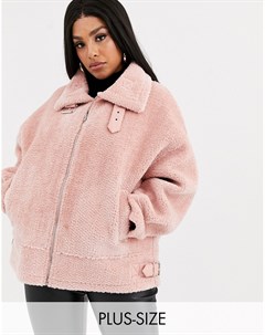 Розовая куртка авиатор из искусственного меха Missguided plus
