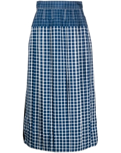 Клетчатая юбка миди со вставками, синий Tory burch