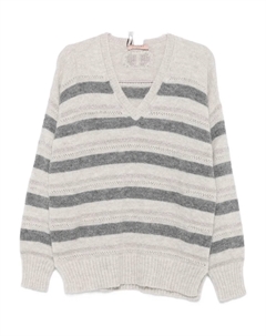 Полосатый свитер с V-образным вырезом, серый Twinset