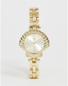 Золотистые часы с корпусом в виде ракушки и браслетом из звеньев Asos design