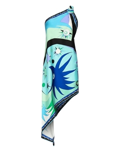 Шелковое платье асимметричного кроя с принтом Stella, зеленый Pucci