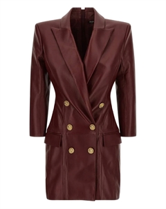 Кожаное мини-платье двубортного кроя, красный Balmain