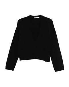 Свитер с V-образным вырезом и карманами, черный 3311
