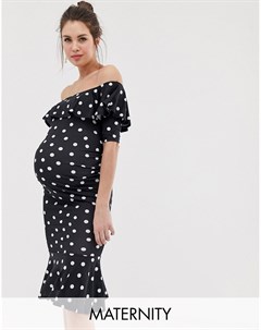 Платье в горошек со спущенными плечами и оборками Bluebelle maternity