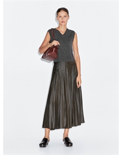 Юбка миди с защипами и вощеной отделкой, зеленый Massimo dutti