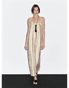 Платье миди с струящимся полосатым принтом, кремовый Massimo dutti