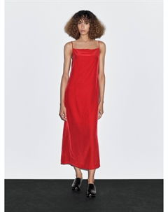 Платье миди с прямым вырезом, красный Massimo dutti