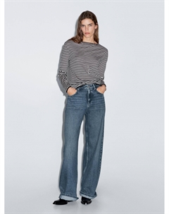 Полосатый вязаный свитер с длинными рукавами, черный Massimo dutti