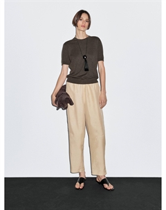 Свитер из шерстяной смеси с короткими рукавами, шоколадный Massimo dutti