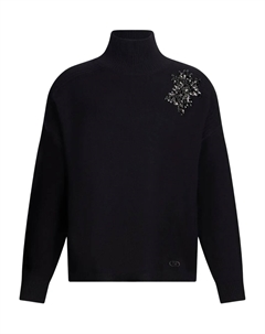 Джемпер из 100% шерсти с украшенной вышивкой, черный Liu jo