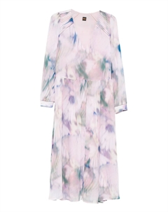 Платье миди с V-образным вырезом и длинными рукавами, розовый Boss