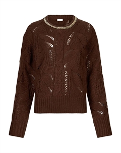 Свитер с ажурной отделкой и украшениями из драгоценных камней, коричневый Liu jo