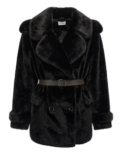 Пальто с поясом из искусственного меха, черный Parosh