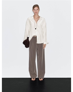 Рубашка из струящейся технической ткани, бежевый Massimo dutti