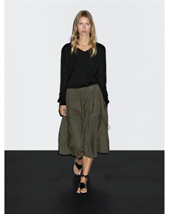 Юбка из замши со сборками, хаки Massimo dutti