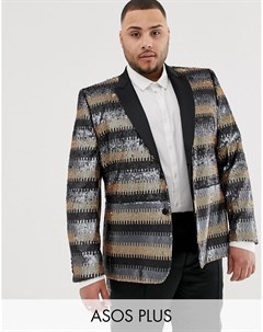 Серый приталенный пиджак с золотистым пайетками Plus Asos edition