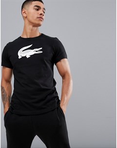 Черная футболка с большим логотипом крокодилом Lacoste sport