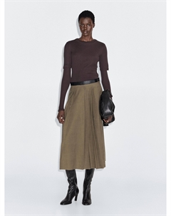 Юбка миди в складку с деталью на талии, Mink Massimo dutti