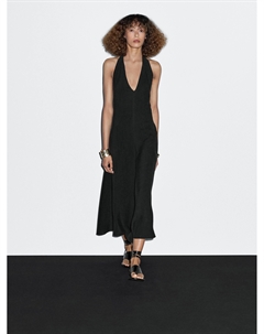 Платье миди с бретелью через шею и глубоким вырезом на спине, черный Massimo dutti