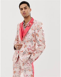 Розовый приталенный жаккардовый пиджак с цветочным узором и вышивкой на лацканах Asos edition