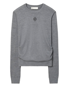 Шерстяной свитер с вышитым логотипом, серый Tory burch