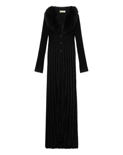 Пальто в рубчик с воротником из искусственного меха, черный Blumarine