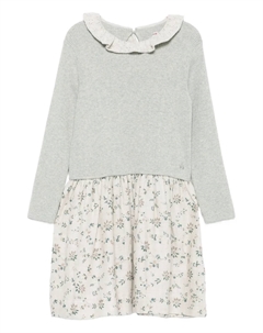 Платье в рубчик с цветочным принтом, серый Bonpoint