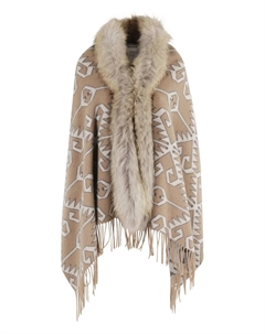 Пончо с узором, отделанное искусственным мехом, нейтральный Bazar deluxe