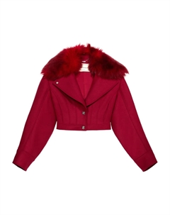 Укороченная куртка с воротником из искусственного меха, красный Blumarine