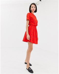 Красная короткая расклешенная юбка с цветочным принтом Pieces