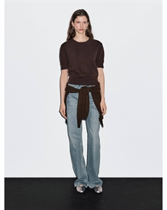 Вязаный свитер из смесовой шерсти с короткими рукавами, шоколадный Massimo dutti