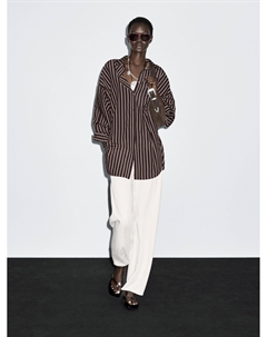 Свободная полосатая рубашка, коричневый Massimo dutti