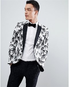 Белый супероблегающий пиджак с черным принтом пальм и кружевными лацканами Asos edition